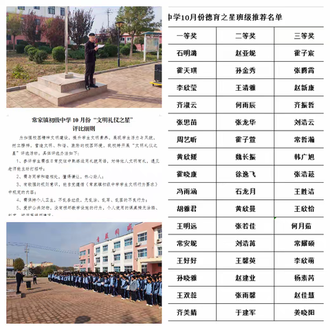 文明之花绽校园，榜样力量引前行 —— 常家镇初级中学 10 月 “文明礼仪之星” 表彰