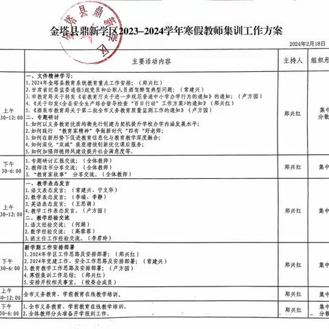 乘势而上开新局  笃行实干向未来一一金塔县鼎新小学寒假教师集中整训活动纪实