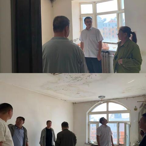 扎兰屯市兴华街道青松社区物业党建联建入户查看居民家中漏雨情况