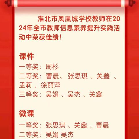 喜报：淮北市凤凰城学校教师在2024年全市教师信息素养提升实践活动中荣获佳绩！