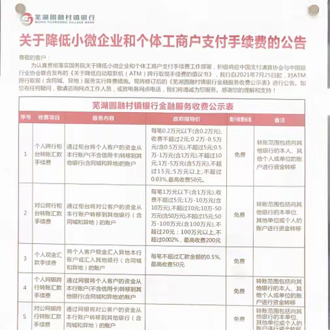 支付降费，让利于民——芜湖圆融村镇银行横岗支行