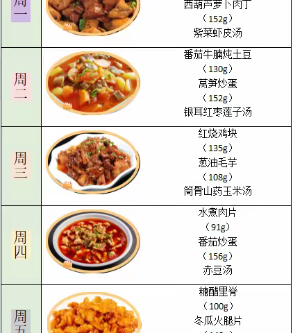 【青禾崇小】崇信小学第20周食谱 1.15-1.19