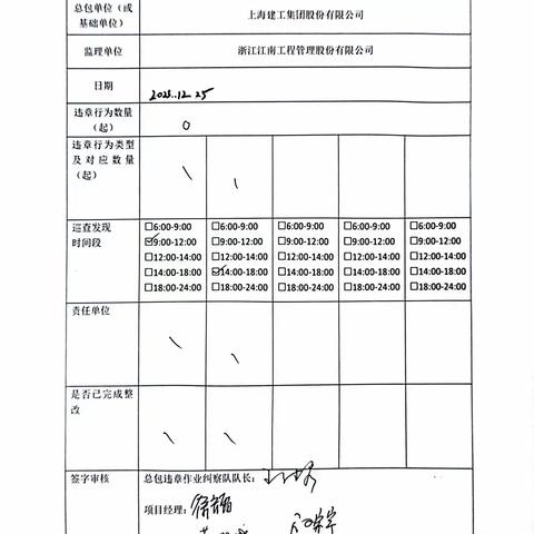 中山大学·深圳建设工程项目施工总包（Ⅲ标）现场安全巡查及违章作业纠察记录（2023.12.25）