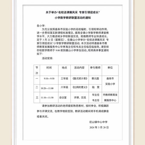 名校送课展风采 专家引领促成长 ——尼山镇中心中学开展小学数学教研联盟活动