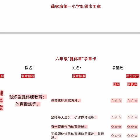 薛家湾第一小学六（4）班红领巾争章活动——健体章