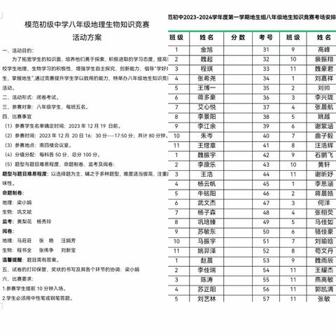 知“地”明理，乐享“生”活——模范中学八年级地理生物竞赛活动