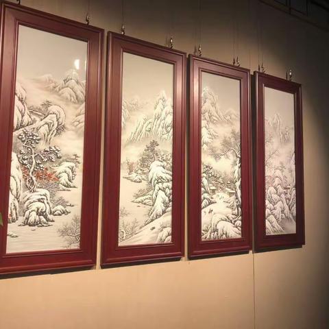 凌宗正大师遗作巨献纯手绘精品《瑞雪迎春》粉彩雪景瓷板画四条屏