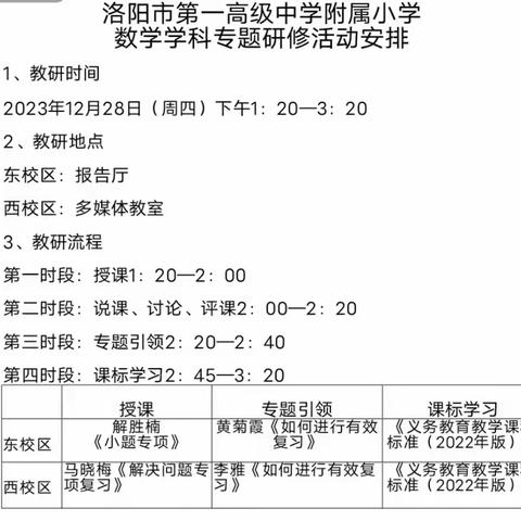 “研究务实、课题引领、引智借智、合力共赢”——洛一高附小数学组第七次大教研