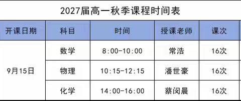 2027届高一秋季课程规划-工大校区