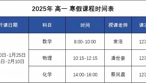 2027届 高一寒假课程规划-工大校区