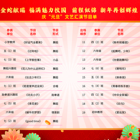 金蛇献瑞，福满魅力校园 前程似锦，新年再创辉煌