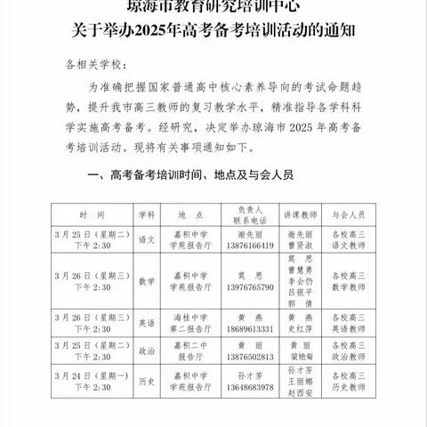 精准分析找突破，高效备考助提升 ——琼海市2025年高考历史备考培训活动纪实