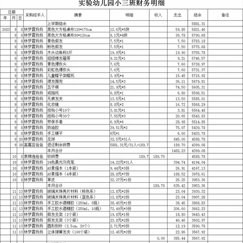 大(3)班2024年下半学期班费收支明细说明