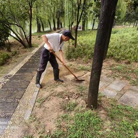 雨后及时清淤排障，保障市民游园安全