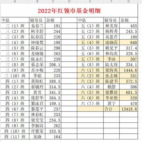 2022-2023年红领巾基金明细情况