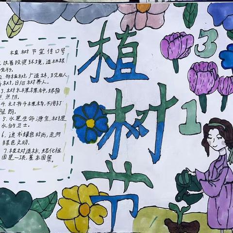 “拥抱春天，播种绿色”二中校区开展“植树节”主题手抄报绘画活动