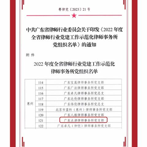 点津党支部获评广东省党建示范化党组织（律师行业）