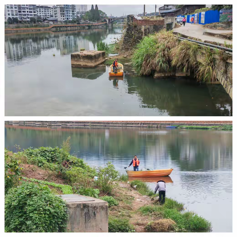 溪口镇：打捞河道漂浮物,营造清洁水环境