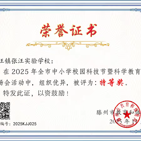 科创逐梦，捷报传扬——张汪实验学校在滕州市第一届中小学科技节斩获特等奖