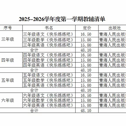 塘格木镇寄宿制小学 教辅资料征订公示