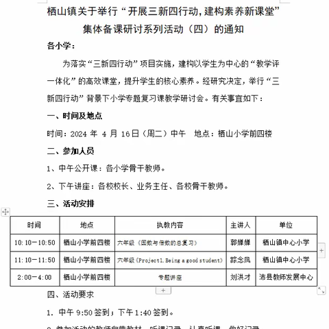 检查促规范 督导促进步 ——沛县教育局教研室对栖山镇中心小学进行教学工作督导检查