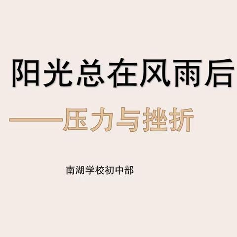 阳光总在风雨后，请相信有彩虹——南湖学校心灵关怀：挫折与压力主题教育讲座