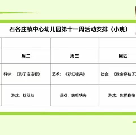 石各庄镇中心幼儿园空中小课堂活动——小班组（12.5-12.9）