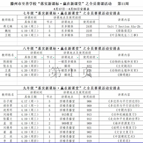 赛课显魅力，教研促成长 ——至善学校“落实新课标·赢在新课堂”之全员赛课活动第11周纪实
