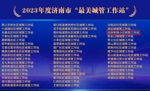 喜报！雪野街道北岸新镇小区城管工作站获评2023年度济南市“最美城管工作站”