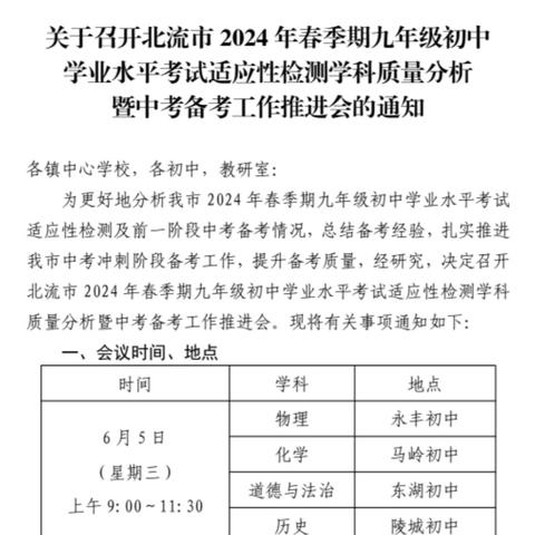 “精准分析提质量，凝心聚力战中考”— —北流市2024年春季期九年级初中学业水平考试适应性检测数学学科质量分析暨中考备考工作推进会