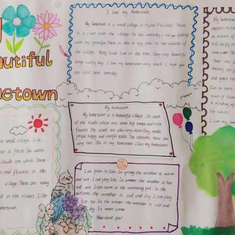 河田二中举行"My Beautiful Hometown"爱我家乡主题英语手抄报比赛活动