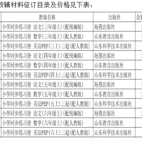 公示公告 | 曹县王集镇双铺小学2024年秋季教辅材料征订公示