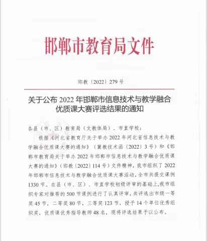 喜报喜报—复兴区在2022年邯郸市信息技术融合课中再获佳绩