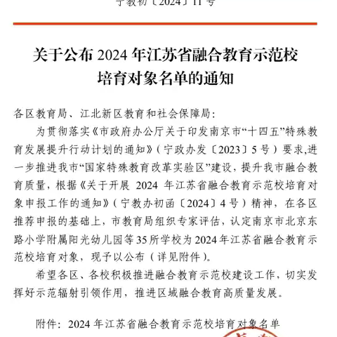 【大气长小】热烈祝贺我校荣获“2024年江苏省融合教育示范校培育对象”称号