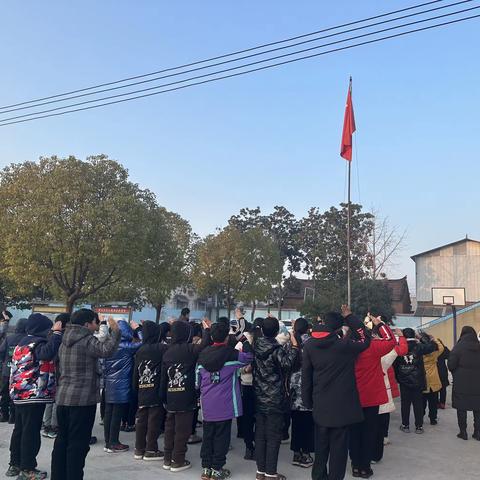 武功乡王五小学 期末复习动员升旗仪式