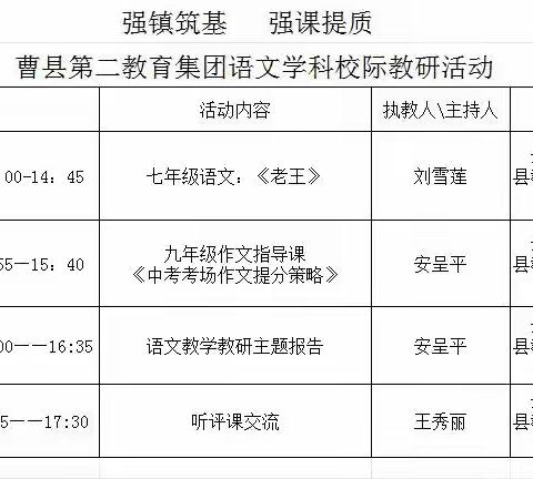 强镇筑基，强课提质——曹县第二教育集团语文学科校际教研活动