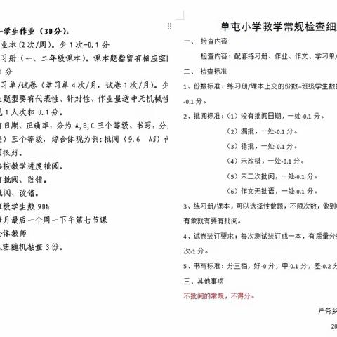 常规检查重落实  深入班级促提升——单屯小学开展进班检查常规活动