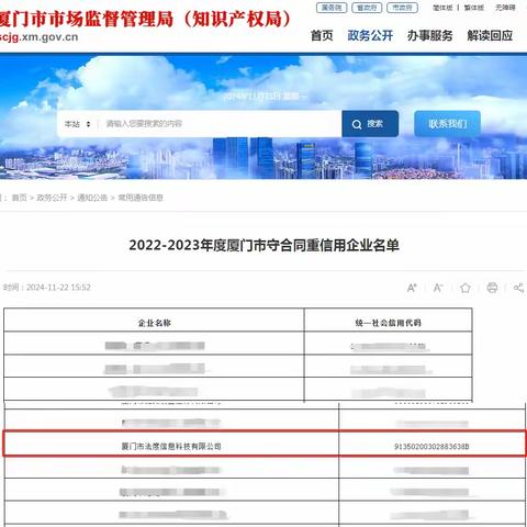 喜报｜法度信息荣获2022-2023年度厦门市守合同重信用企业