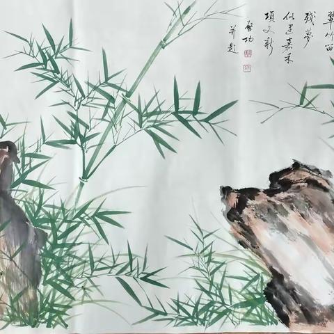 纯手绘高仿启功竹子画（横幅）（扇面）