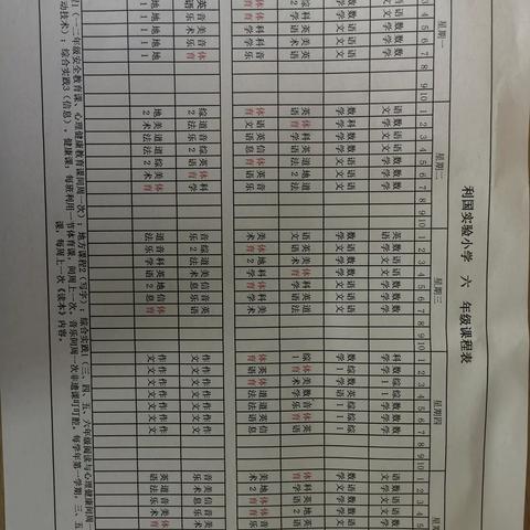 徐州市铜山区利国实验小学课程表公示