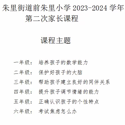 家校携手促成长，静待桃李吐芬芳—朱里街道前朱里小学开展2023-2024学年第二次家长课程