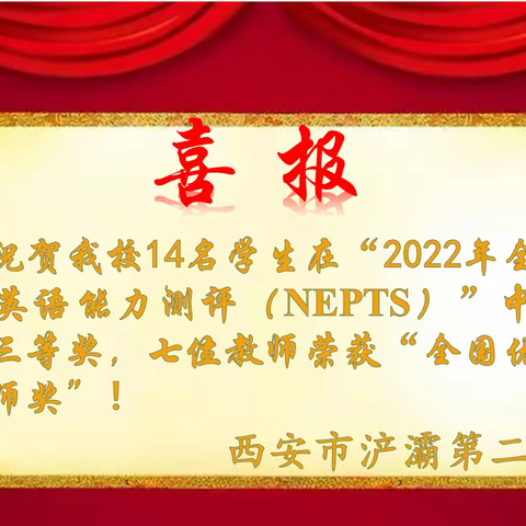 【浐灞教育*浐灞第二中学】喜报！热烈祝贺我校师生在“2022年全国中学生英语能力测评”中喜获佳绩！