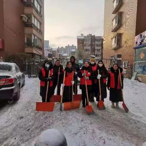 社区扫雪暖人心  方便居民出入行———长白街道金沙湾社区除雪志愿者服务