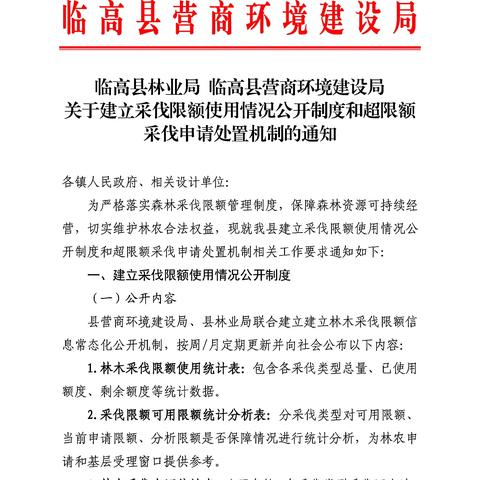 和舍镇人民政府 关于转发《临高县林业局 临高县营商环境建设局建立采伐限额使用情况公开制度和超限额采伐申请处置机制的通知》的通知