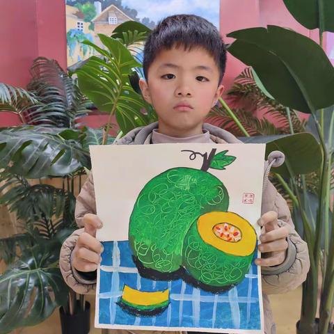 两点班小朋友们作品《哈密瓜》