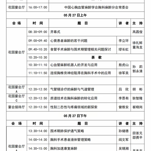 国家级继续教育项目 《2023胸科麻醉围术期管理高峰论坛》会议日程