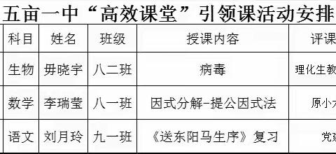 打造高效课堂 示范引领成长 ——五亩一中“高效课堂”引领课活动