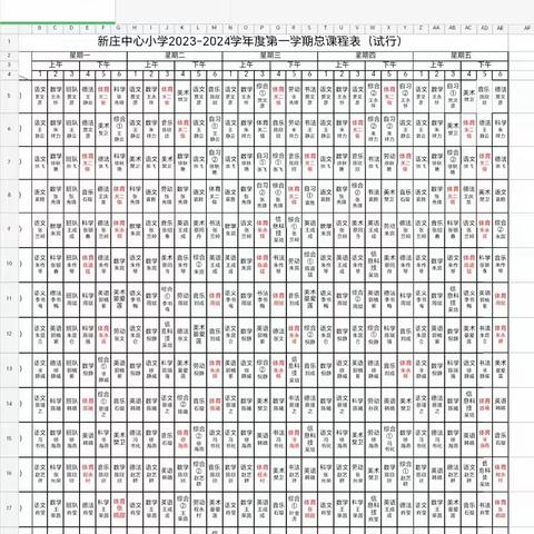 2023年度宿迁市宿豫区新庄中心学校体育课总表公示