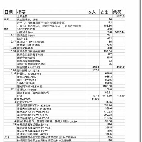 五（5）班上学期期末班费支出明细