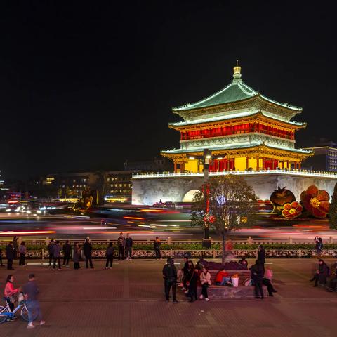 西安钟楼、南门夜景